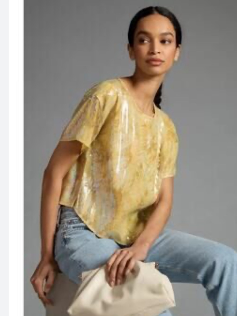 Anthropologie x Pilcro Yellow Sequin top blouse women size Small